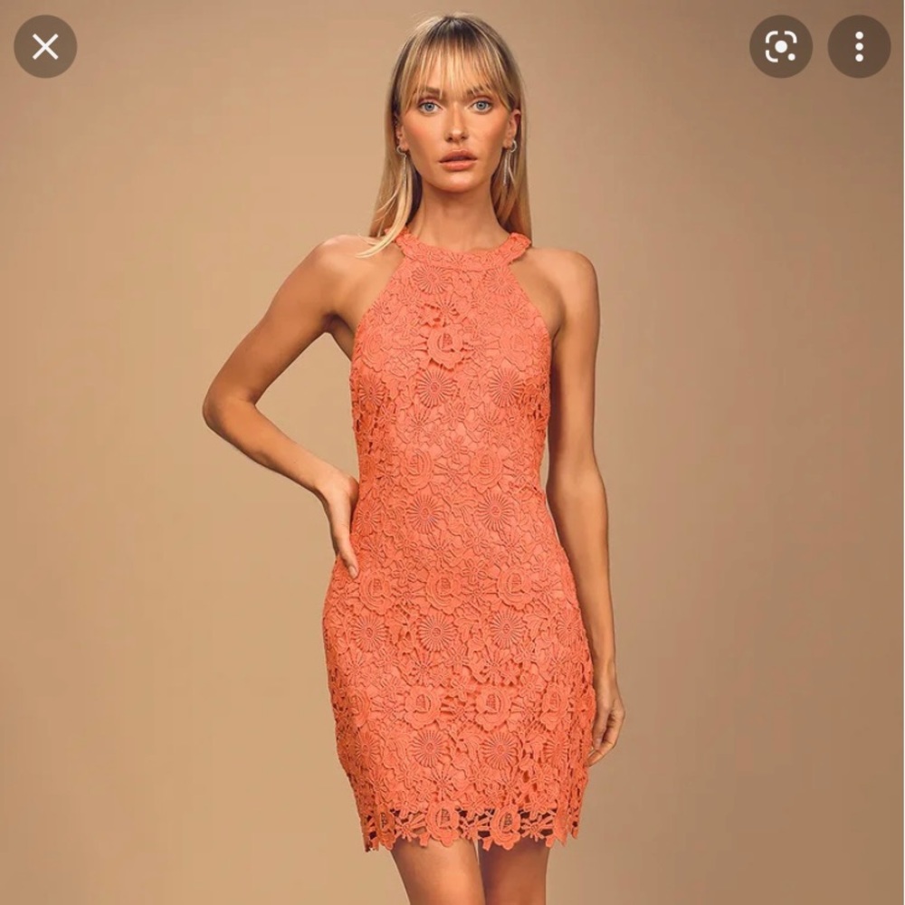 Lulus love poem coral lace mini dress